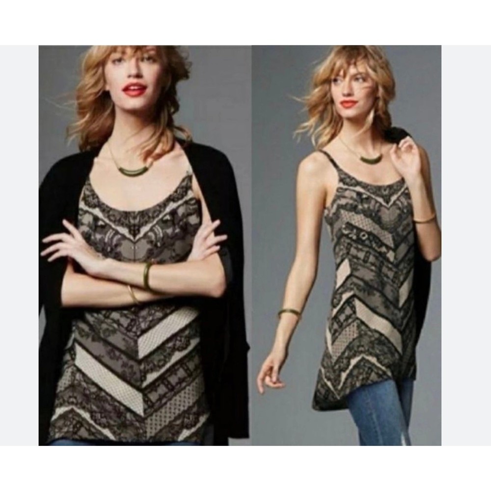 CAbi Style 3278 | Lace Print Monaco Cami Tank Top | Black Cream | Size Medium